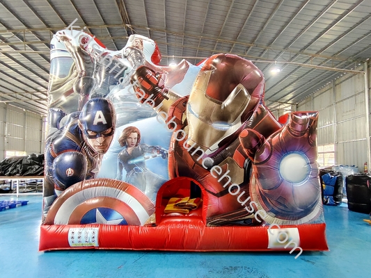 Nowy projekt drukowanie cyfrowe podmuchany dom z slajdami Marvel Iron Man podmuchany zamek skakania dla dzieci