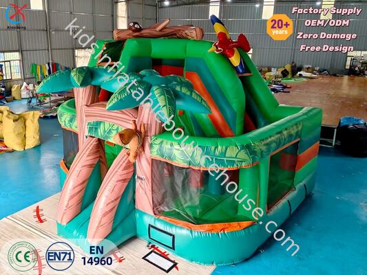 PVC Dżungla Przygody Puchnięty dom z zjeżdżalnikiem Las deszczowy małpa Palm Tree Design Dzieci impreza